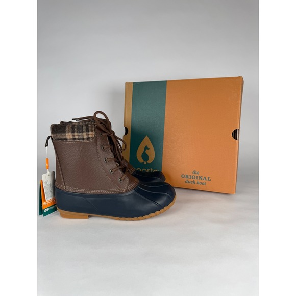 Sporto Shoes - Sporto Debunk Navy Brown Plaid‎ Trim Duck Boots Womens 9M New in Box
